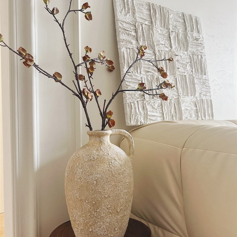 复古粗陶花瓶 玄关壁炉柜家居摆设 仿真花干枝花插U 室内客厅装饰