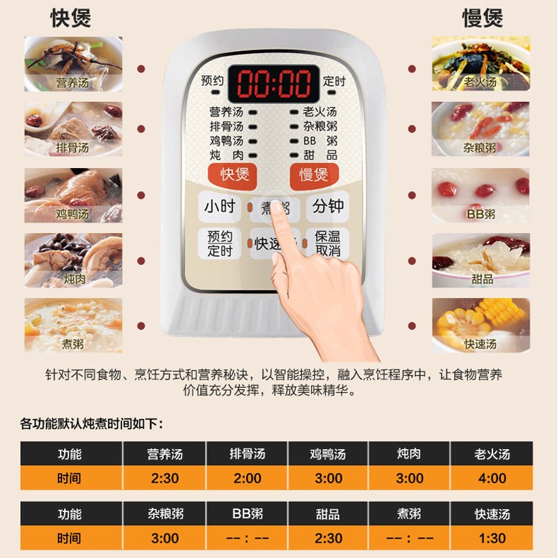 天际快炖电炖锅2/3/4/5L全自动煮粥煲汤锅陶瓷S多功能家用电炖炖