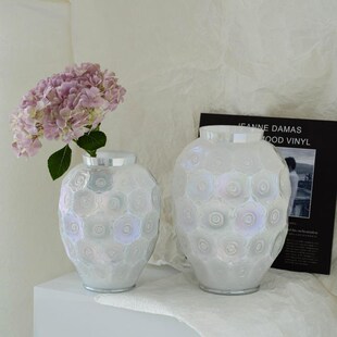 新中式覆古浮雕玻璃花瓶客厅水培插花芍药鲜花轻奢高级感家居摆件