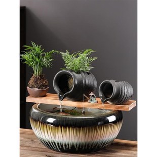 瓦罐流水鱼缸过滤罐生态古法养鱼开口陶瓷摆件循环过滤配件庭院花