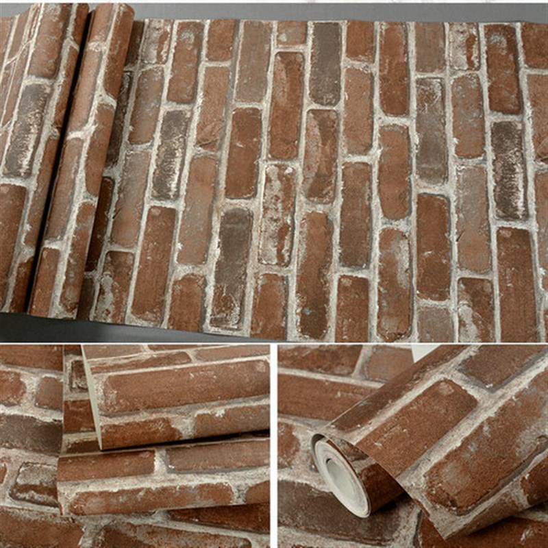 自粘复古工业风红砖纹立体墙纸网红E餐厅饭店店铺装修防水背景壁