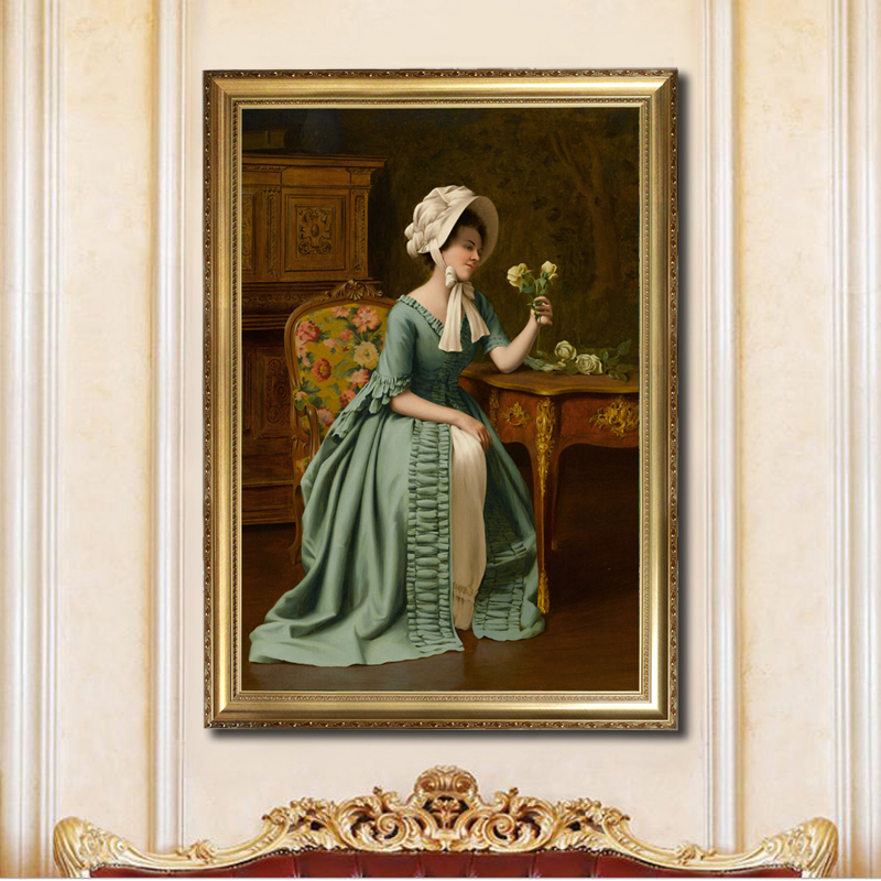 欧式人物油画竖版美女人物有A框画玄关装卧室饰画尺寸可定做