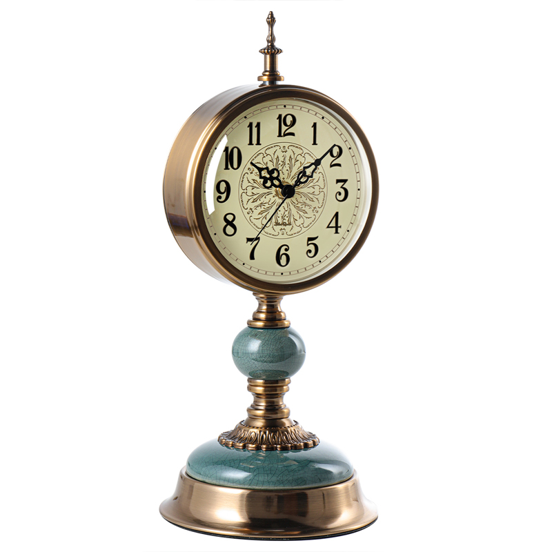 欧式复古台钟客厅电视柜吧台桌面家用怀旧装饰金属静音座钟WHD681