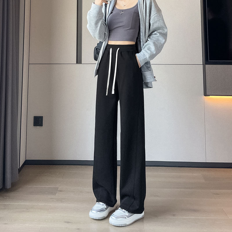 香蕉裤女2024新款杏色阔腿裤秋冬加长高个子裤子冬季加绒运动卫裤