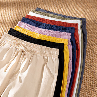 Linen Pants Women Spring Ankle Length Casual Straight休闲裤