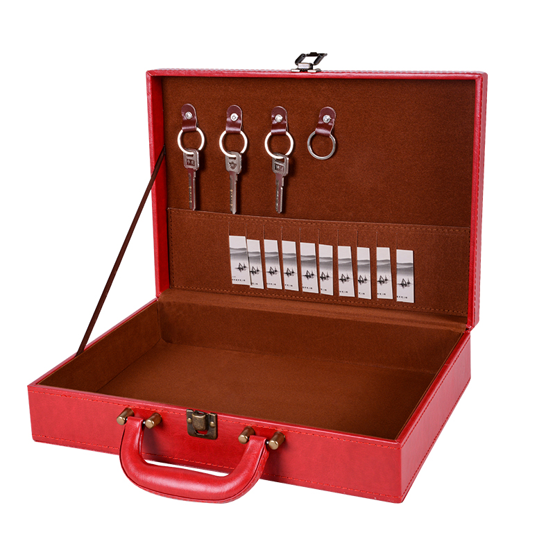 蓝色红色可定制Logo交房箱房地产礼品盒钥匙手提箱皮质烫金交付箱