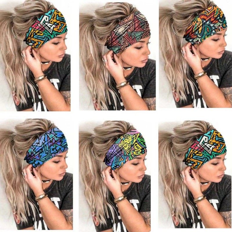 New Pattern Print Wide Headband for Women Twist Style Hair B
