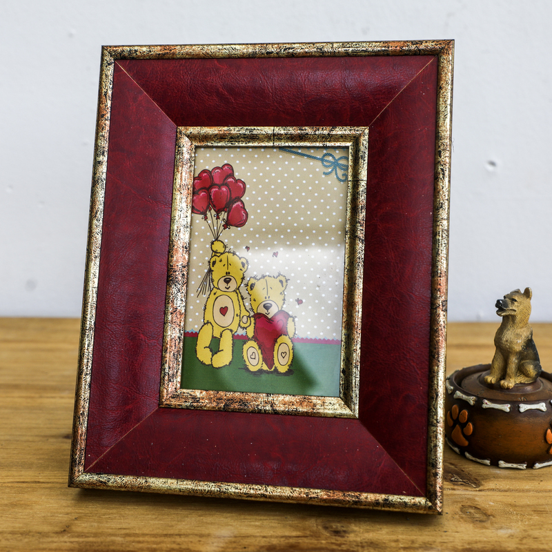 美式复古风格家居装饰像框摆台仿古铁艺木质工艺皮面相框画框摆件