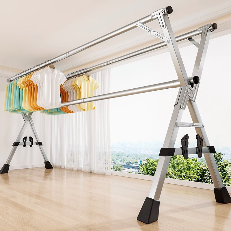 新疆包邮置地式晾衣架落地卧室内式不锈钢晾衣架家用阳台可伸缩