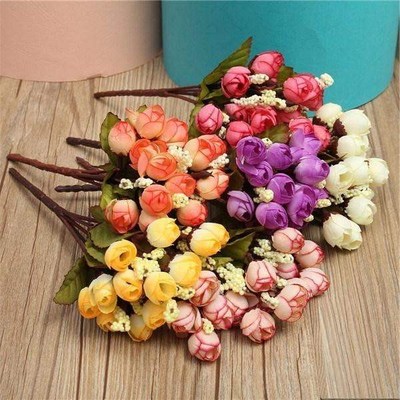 Wholesal 15Pcs/Bouquet Artificial Plastic Rose Flowers Cheap