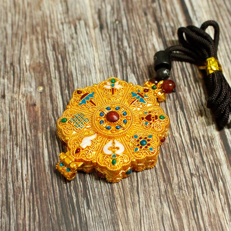 嘎乌盒可打开吊坠随身佛龛挂饰品配件藏式品吊坠鎏金擦擦佛盒大号