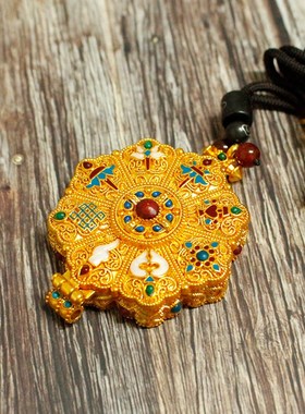 嘎乌盒可打开吊坠随身佛龛挂饰品配件藏式品吊坠鎏金擦擦佛盒大号