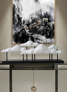 新中式客厅软装电视柜高档艺术饰品玄关摆设展柜禅意抽象假山摆件