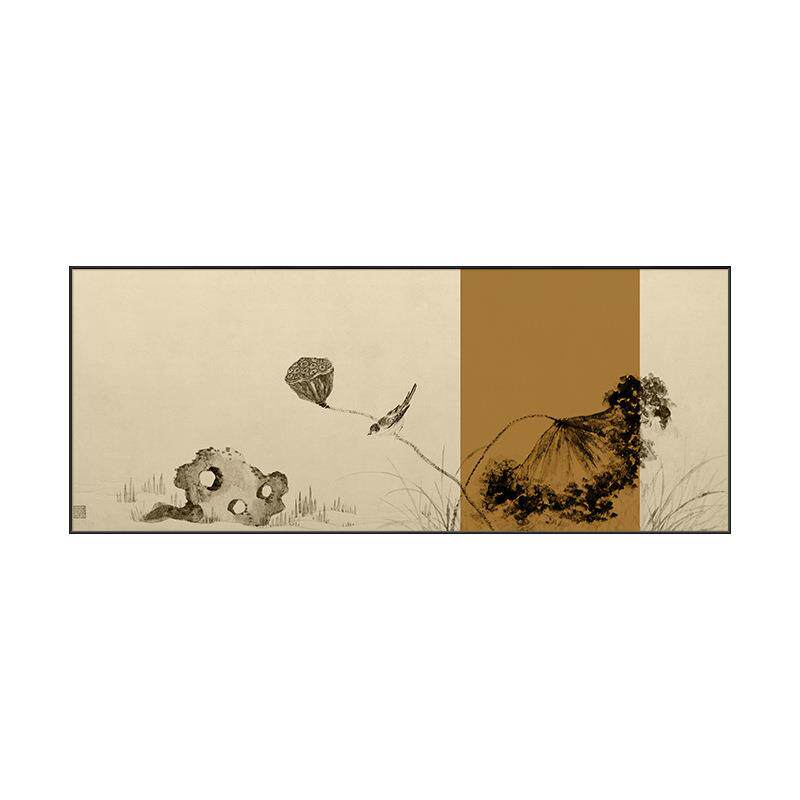 新中式禅意装饰画单幅横幅莲蓬挂画茶室书房国画客厅沙发卧室国画