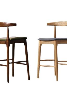 YF高椅YFJ高吧吧牛角椅北欧吧台牛角靠背吧台凳实木家0用酒吧椅现