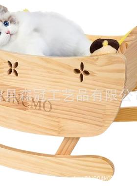 意窝木制22331家用猫创带把手质猫咪摇摇床四季可用实木宠物吊木