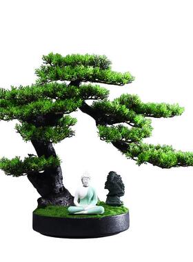 真迎客松盆景办MS00233公室厅会议室样植品仿房中式装饰客玄关绿