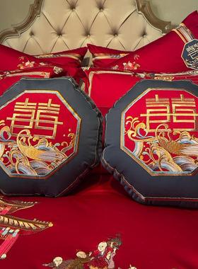 H1120婚子家纺庆百刺绣结床上用品喜被大红色四件套婚房布婚置