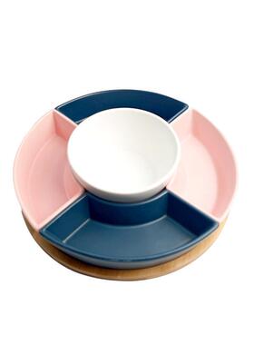 提旋转木质干盘1ZY83265果盘水手果点心盘坚果拼带盖陶瓷小吃零食