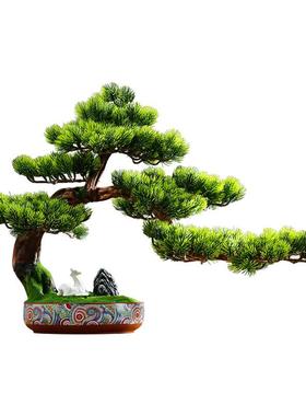 新中式真仿迎客松盆景禅意摆件办公21016室造玄关装饰景客厅松假