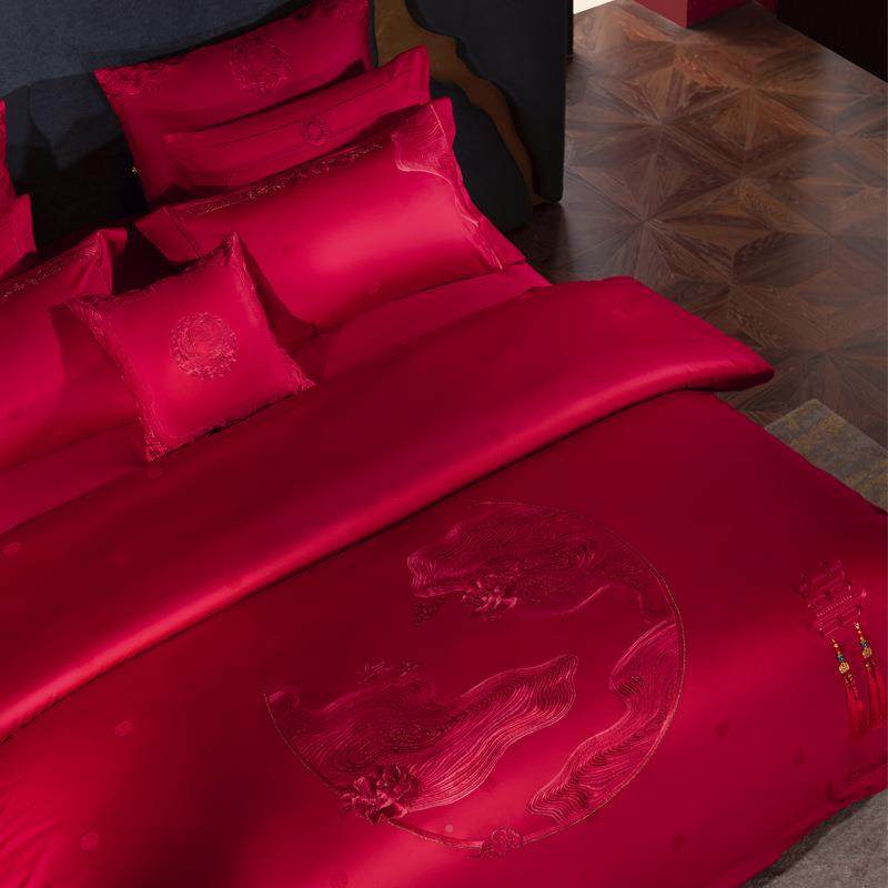 大红九色结婚四件套喜DM1054红狐家纺备婚床上用品新房布置酒被套,床上用品,婚庆床品套件,淘宝优惠券,粉丝福利购,淘宝优惠卷
