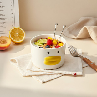 简约ins风呆萌鸭陶瓷泡面碗酸奶碗早餐燕麦碗家用饭碗汤碗具餐盘
