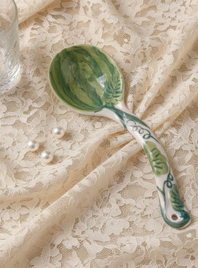 可爱陶瓷汤勺创意手绘长柄汤勺宝宝勺早餐甜点燕麦勺家用个人饭勺