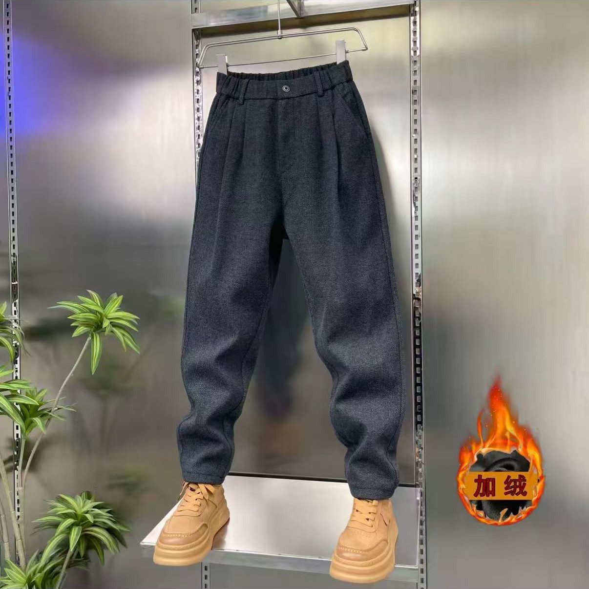 直播款-2025冬季男士裤子新款加绒加厚保暖毛呢高档休闲西裤
