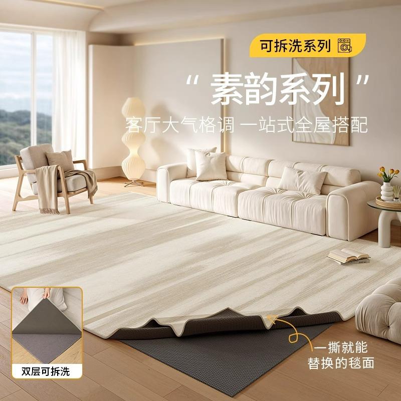 地毯客厅可拆洗新款双层侘寂奶油风可机洗卧室高级感沙发茶几地垫