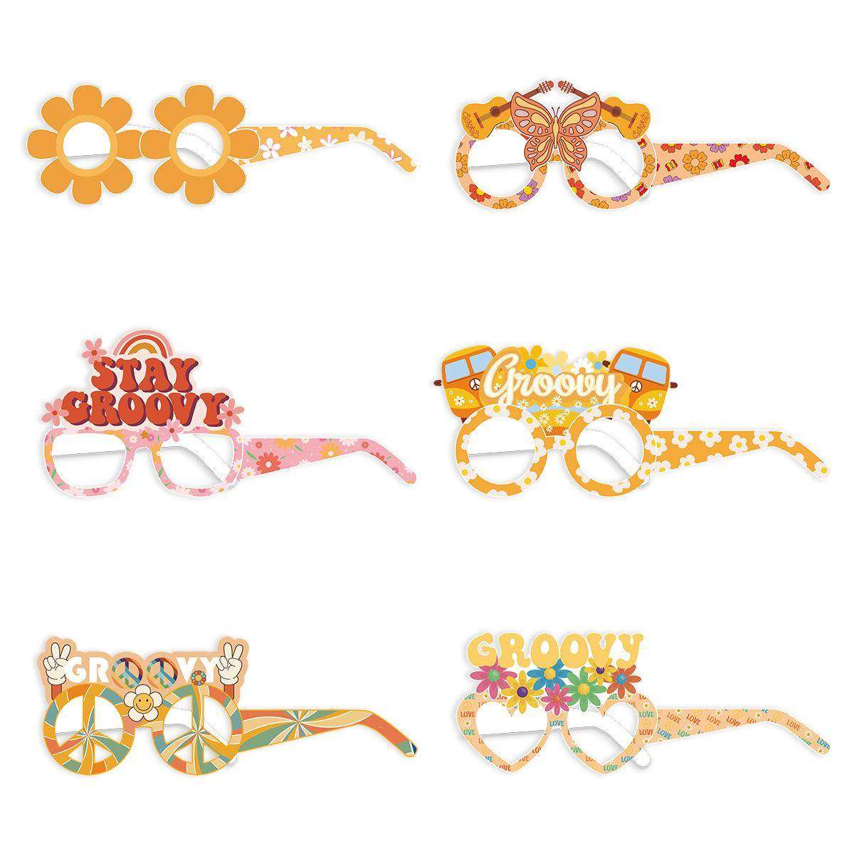 嬉皮士主题复古纸质眼镜Two Groovy派对搞怪彩色装饰3D眼镜