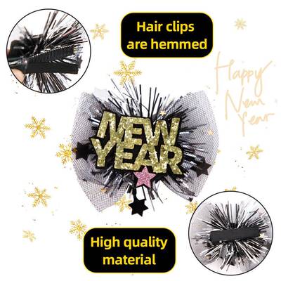 跨境新款黑金新年发夹发饰欧美圣诞新年主题派对装饰newyear发夹