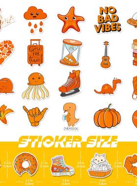 50张桔色小清新ins涂鸦贴纸行李箱笔记本手机贴画VSCO橙色海龟