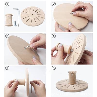圆形实木绕线架桌面收纳多轴可拆卸家用纺线工具实木毛线架