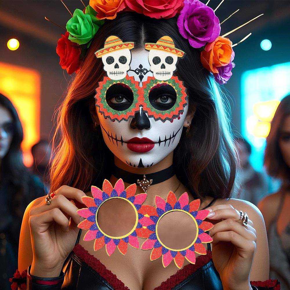 新款墨西哥独立日派对眼镜仙人掌骷髅眼镜框亡灵节搞怪拍照道具