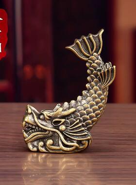 螭吻器摆件黄仿古鸱尾鸱吻龙头鱼吻兽家居玄关装饰品古玩艺小摆件