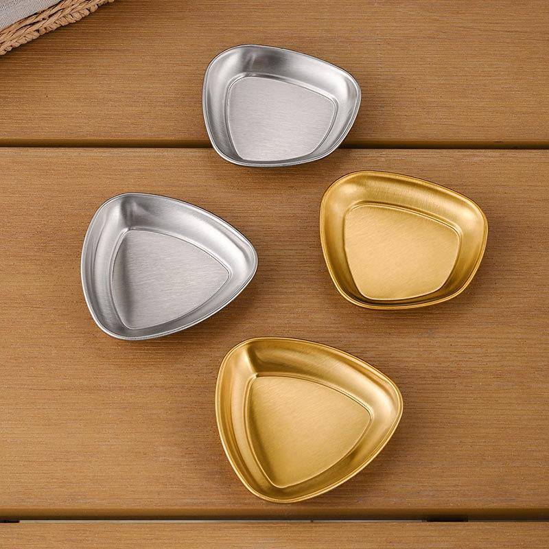 韩式304不锈钢单格调料碟金色烤肉蘸料碟小吃寿司多边形酱料碟