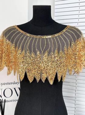 欧美新娘婚纱前后幅披肩亮片假领高档民族风披肩重工女连衣裙装饰