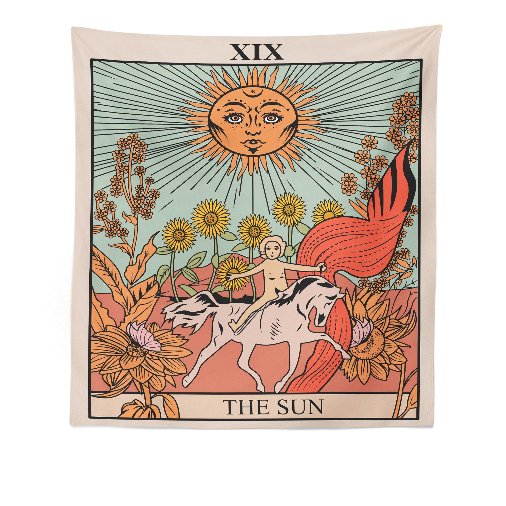 彩色塔罗牌象太阳星月亮客厅室挂卧毯KTG印星度星中东壁画