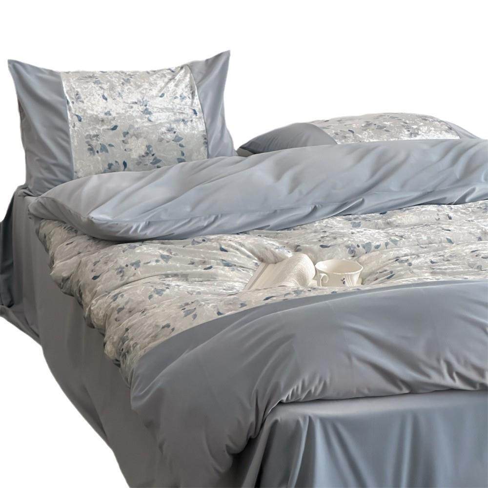 小贵妇蝴蝶新中式轻奢秋冬丝绒四件套高级感拼接被套短毛垂顺床品,床上用品,床品套件/四件套/多件套,淘宝优惠券,粉丝福利购,淘宝优惠卷