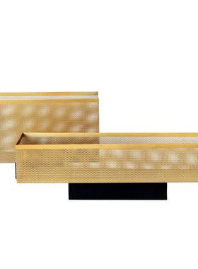 现代创意金属网格花器大理石长插干花瓶摆件样板房酒店果盘装饰品