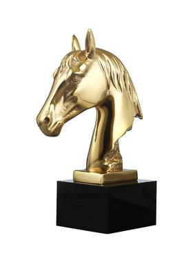 北欧风黄铜马头桌面书靠摆件欧式软装家居书房客厅装饰品