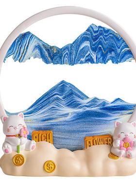 家居创意3D流沙画客厅摆件装饰办公室酒柜山水画摆件沙漏工艺礼品