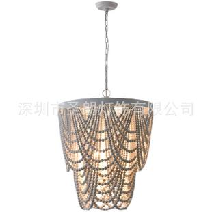 灯具 田园客厅餐厅灯卧室衣帽间民宿个性 美式 复古简约木珠吊灯法式