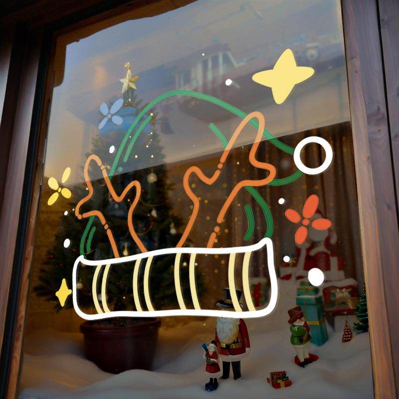 圣诞驯鹿角装饰品静电玻璃门贴纸店铺商场门口节日贴饰帽子窗花