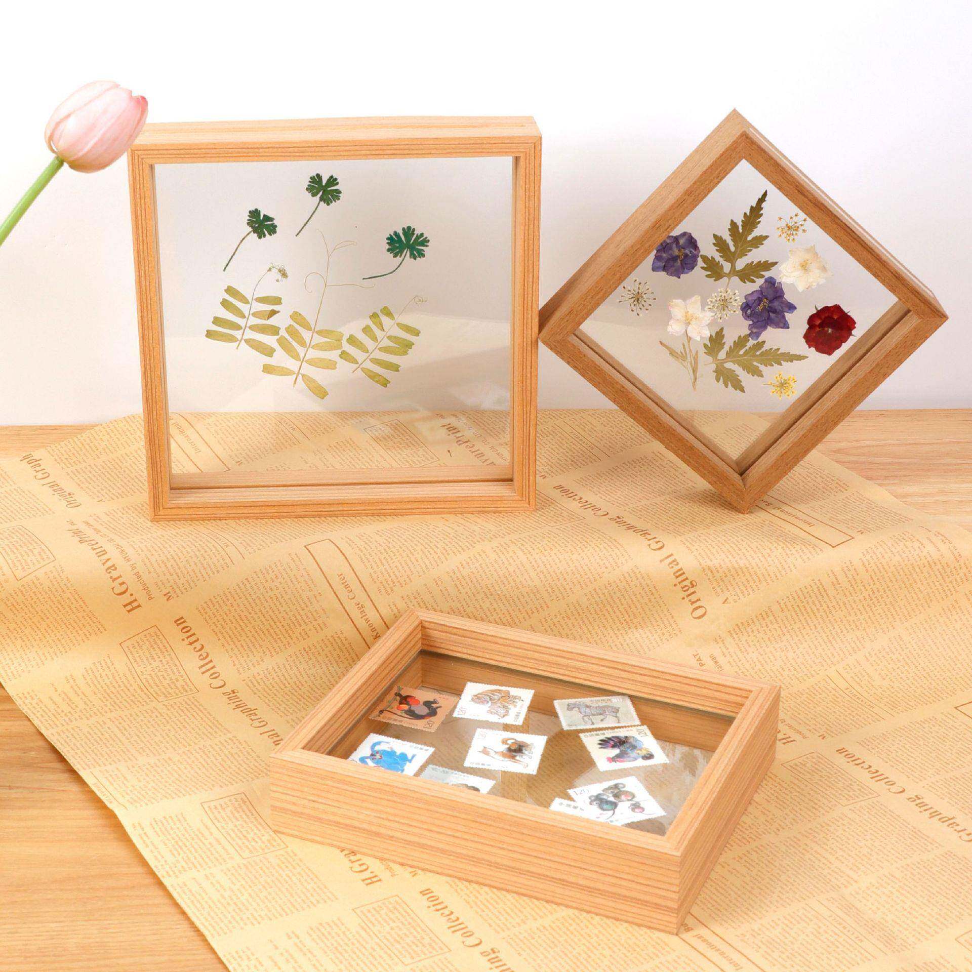 双面透明真玻璃实木相框摆台落叶标本框创意手工剪纸画框
