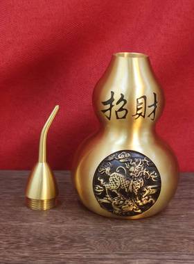 黄铜麒麟纳福铜葫芦浮雕摆件玄关饰品中式礼品金属工艺品摆件