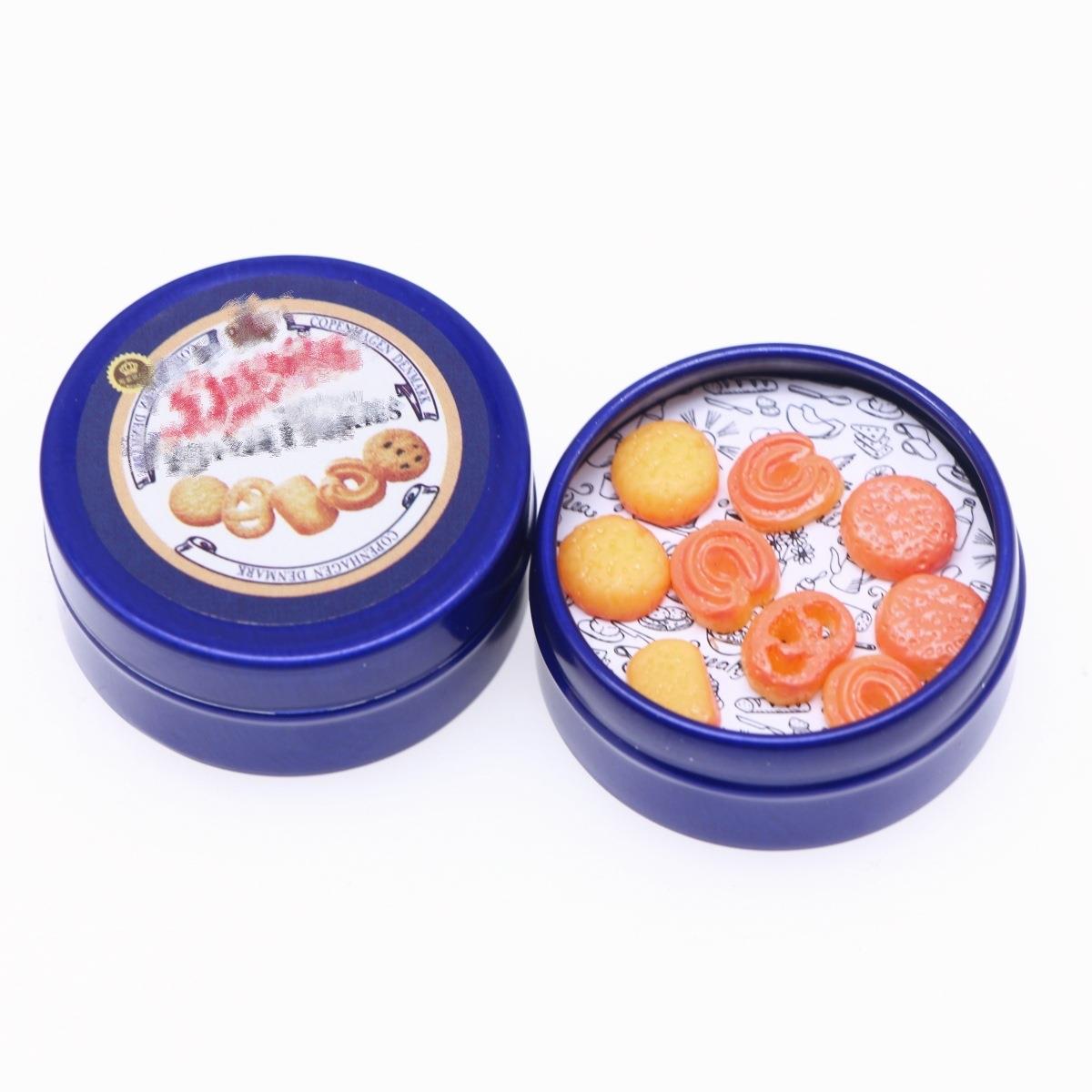 娃娃屋迷你仿真Danse曲奇饼干BJD微缩场景袖珍铁皮蓝罐铁盒模型