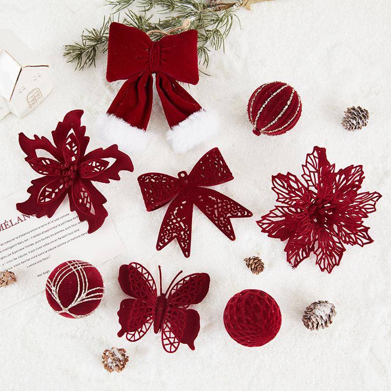 2025年新款圣诞节植绒圣诞花装饰场景布置装扮酒店商场橱窗挂件