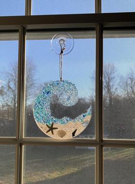 跨境爆款Sea Glass Suncatcher海浪沙滩浪漫亚克力挂件阳光捕手