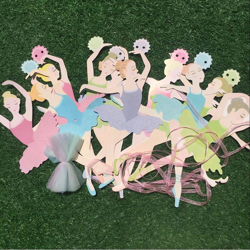 韩版芭蕾舞女孩跳舞纸拉花聚会party拉花生日拉旗装饰背景